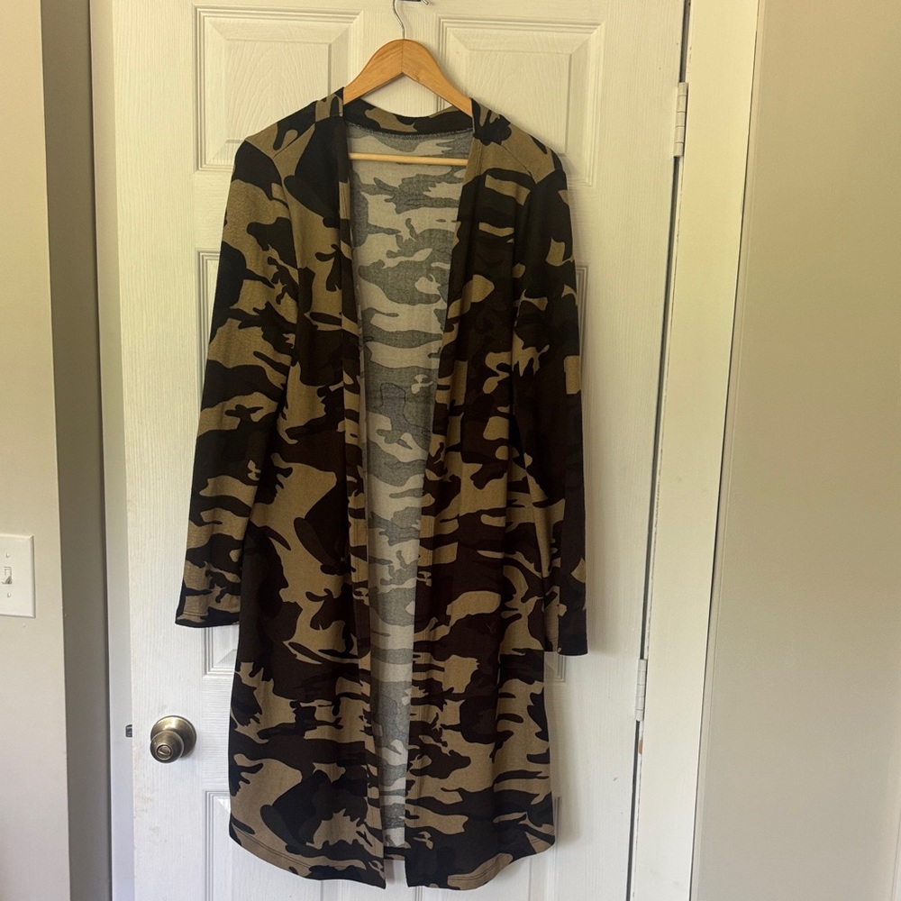 Camouflage Open Front Cardigan
